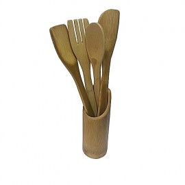 Set 4 Cuillères/Spatules en Bois + Support