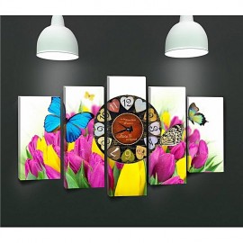 Tableau avec horloge - 5 pièces Fleur