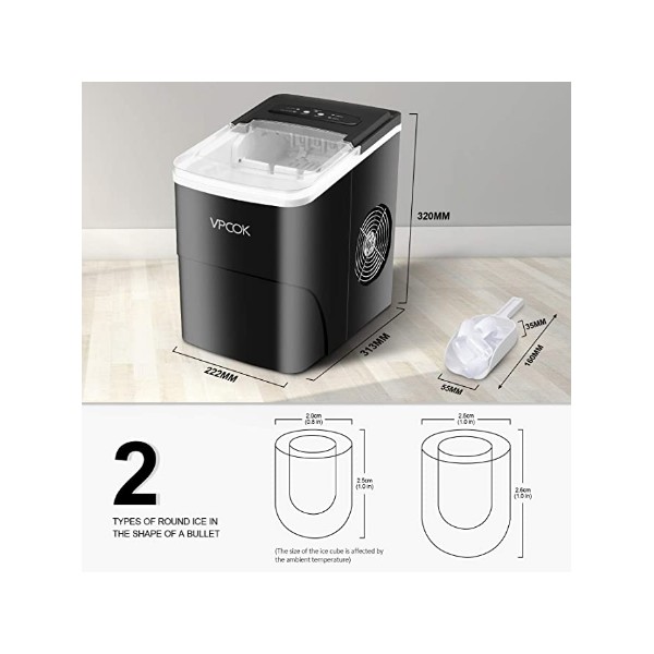 Machine à Glaçons Vpcok Direct - 12 Kg en 24h, 9 Glaçons