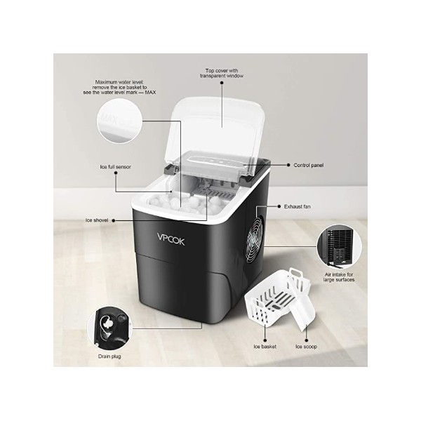 Machine à glaçons électrique portable avec pelle à glace et panier - LIVINGbasics