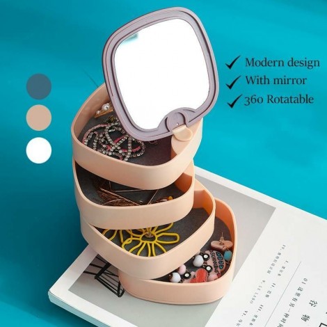 Jewelry Storage Box With Rotating Mirror Jewelry Stud Earrings Ring Jewelry Box