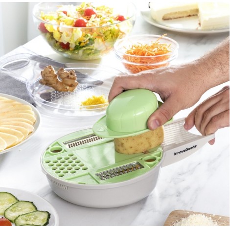 Râpe à Légumes-Mandoline Multifonction 6 en 1 avec Accessoires et Recettes Gradder InnovaGoods