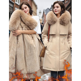 Manteau d'hiver pour femme avec capuche en fausse fourrure et taille à cordon