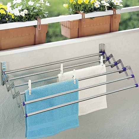 Séchoir à Linge Extensible Mural 100 Cm - Pliable, Peu Encombrant, Support 30 Kg, Acier Inoxydable - 14