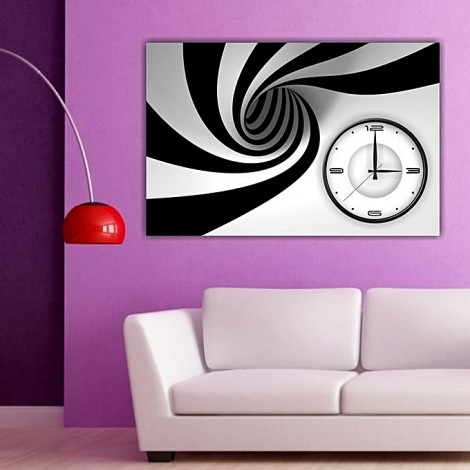 Tableau avec horloge 60x40 cm - black & white